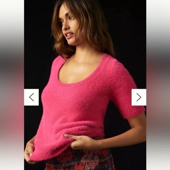 Maeve Anthropologie Scoop Neck Fuzzy Sweater - Bright Coral - Picture 7 of 7